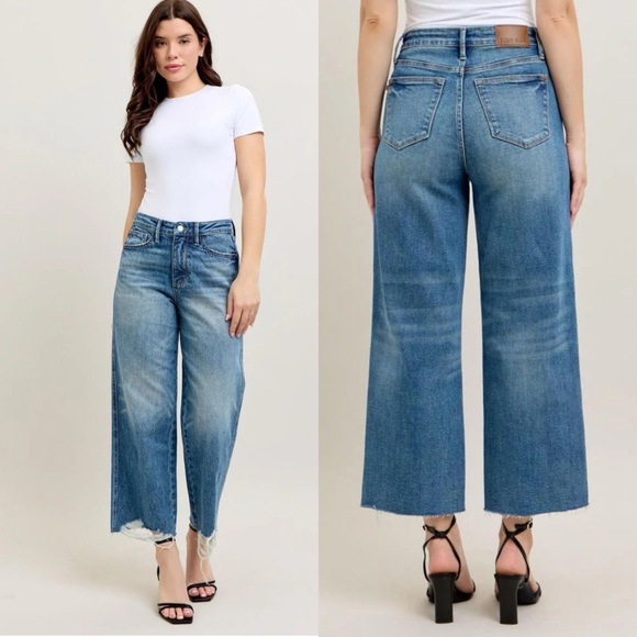 Judy Blue NWOT High Waist Destroy Hem Crop Wide Leg Jeans 88963 size 11/30 - Picture 1 of 10